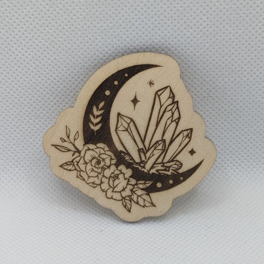 Crystals & Crescent Wooden Magnet