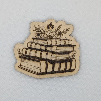 Stacked Books Wooden Magnet