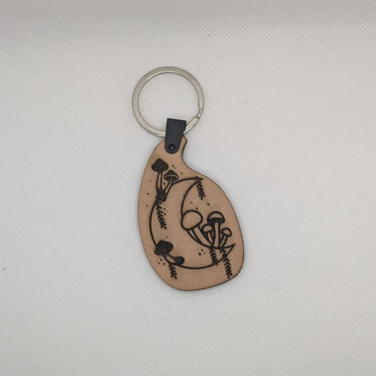 Mushrooms & Moon Leather Keychain