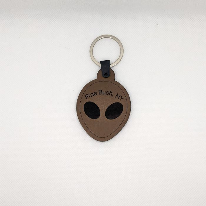 Pine Bush Alien Head Leather Keychain