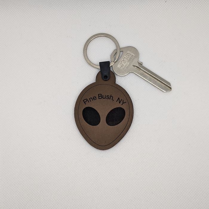 Pine Bush Alien Head Leather Keychain