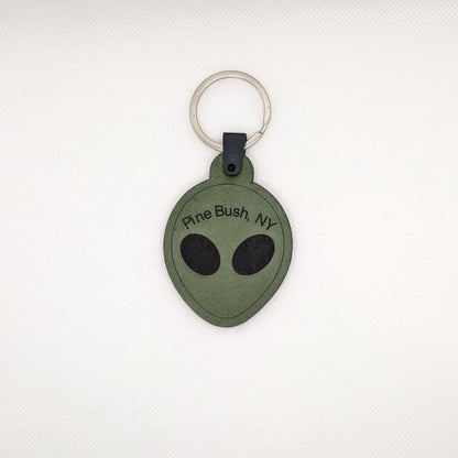 Pine Bush Alien Head Leather Keychain