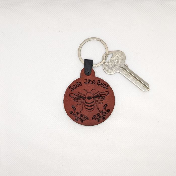 Save The Bees Leather Keychain