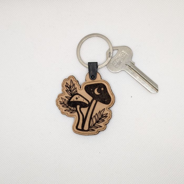 Mushroom Duo Leather Keychain