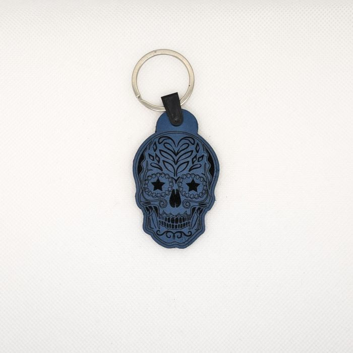 Sugar Skull Leather Keychain