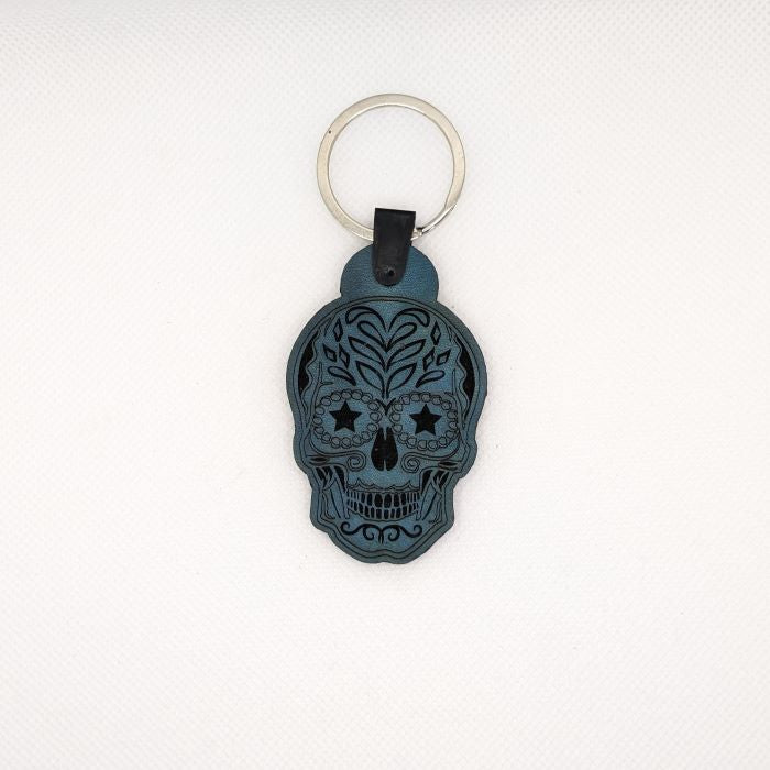 Sugar Skull Leather Keychain