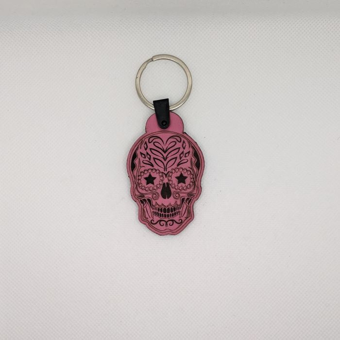 Sugar Skull Leather Keychain