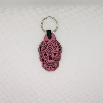 Sugar Skull Leather Keychain