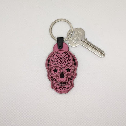 Sugar Skull Leather Keychain