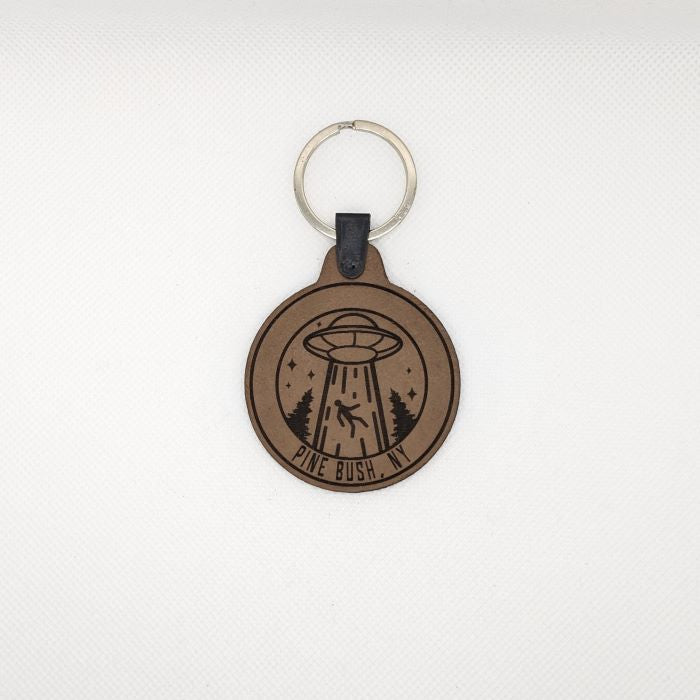 Pine Bush Alien Abduction Leather Keychain