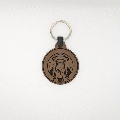 Pine Bush Alien Abduction Leather Keychain