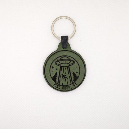 Pine Bush Alien Abduction Leather Keychain