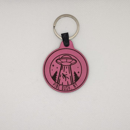 Pine Bush Alien Abduction Leather Keychain