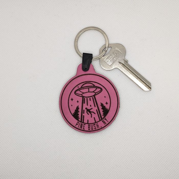 Pine Bush Alien Abduction Leather Keychain